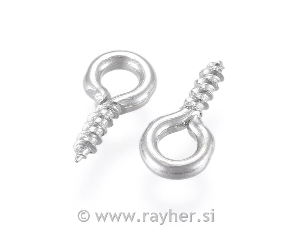 Vijci s petljom, 8x4 mm, srebrni, set10