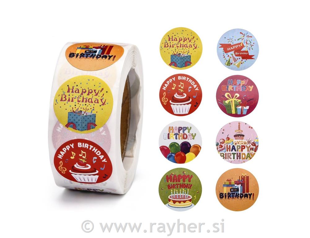 Nalepke "Happy Birthday" na kolutu, 500 nalepk