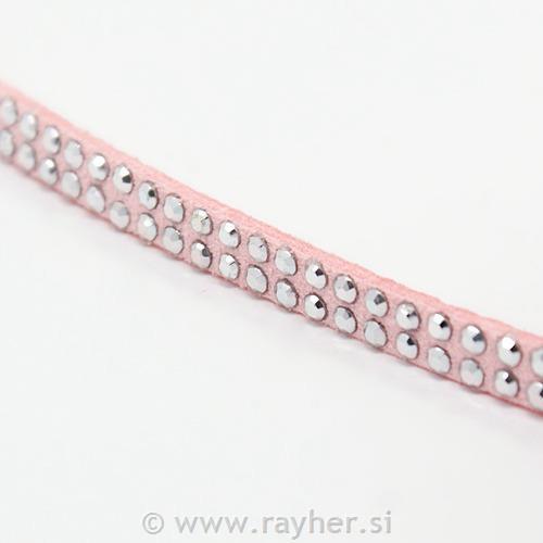 Baršunasta traka sa cirkonima,1m,pink