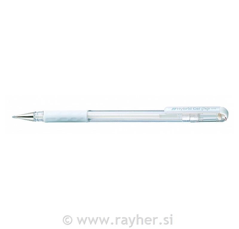 Roler Gel Metallic Hybrid Gel Grip K118; Bijeli