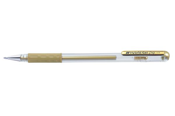 Pentel Roler Gel Metallic Hybrid Gel Grip K118; Zlat