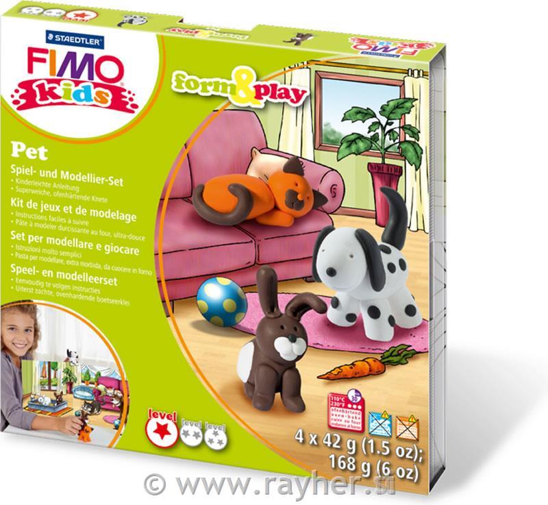 FIMO Kids set hišni ljubljenčki, 4x42g, modelirka, navodila,