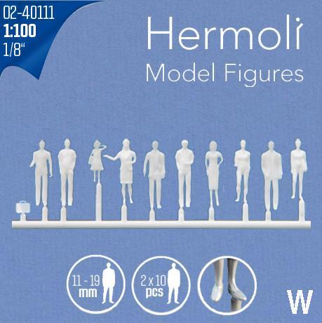 HERMOLI STANDING FIGURES 1:100H = 18 MM, WHITE, 20pcs10 TYPES