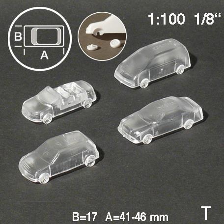 Automobili 1:100 L=41-46 mmprozirni, 4 kom