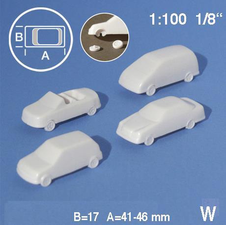 Automobili 1:100 L=41-46 mmbijeli, 4 kom
