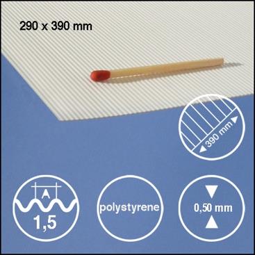 Stiren plošča valovita L=1,5 mm, 290 x 390 mm; 0,5 mm
