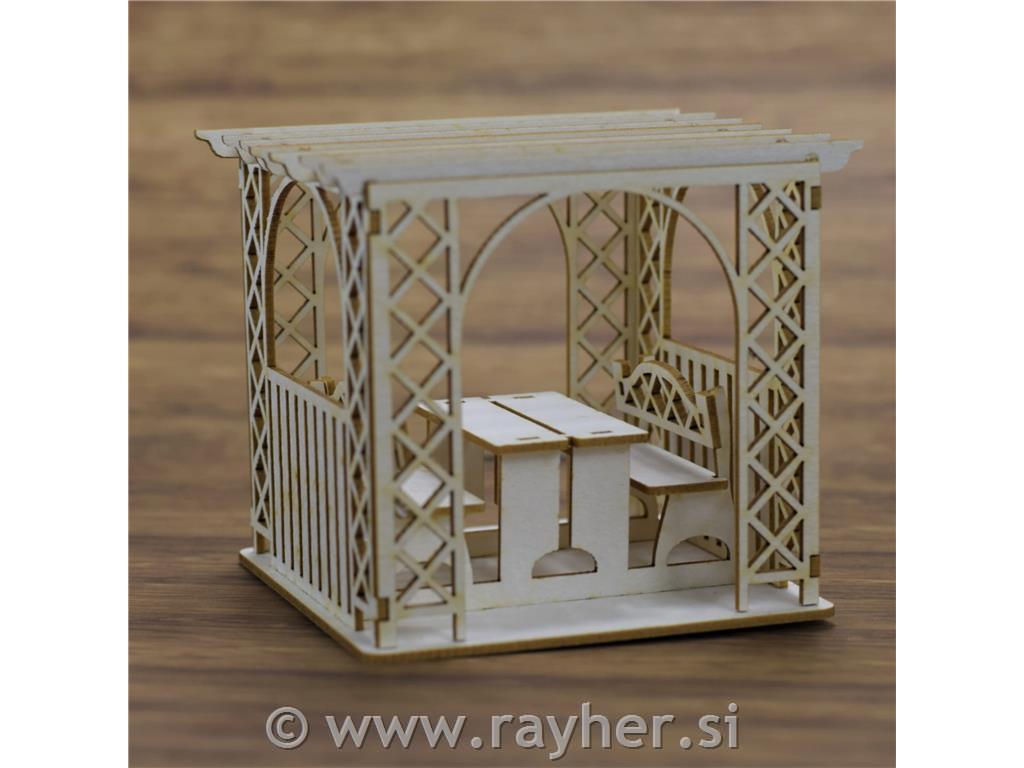 Izrez iz lepenke, 3D, Pergola z vrtno garnituro