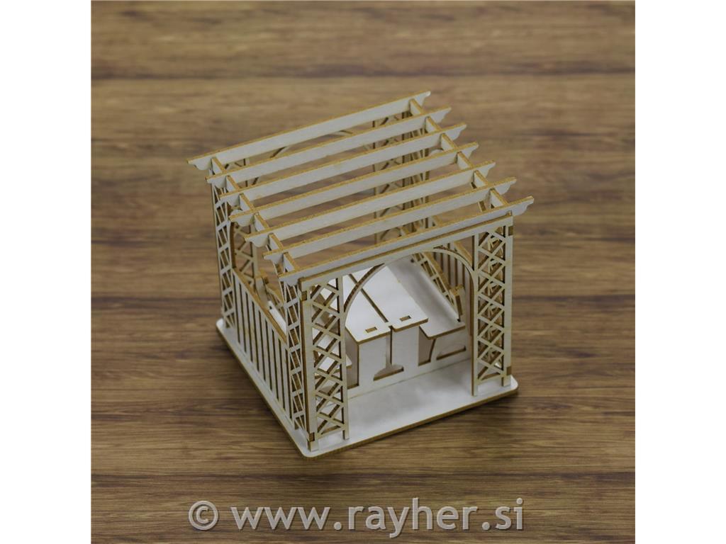 Izrez iz lepenke, 3D, Pergola z vrtno garnituro