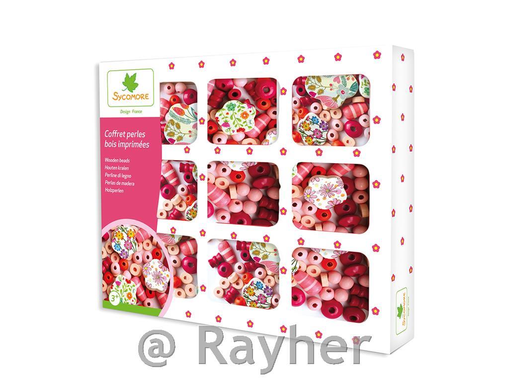 Kreativni set, Drvene perle s cvjetnim uzorcima
