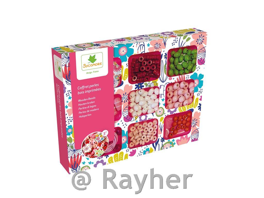 Kreativni set, Drvene perle s cvjetnim uzorcima