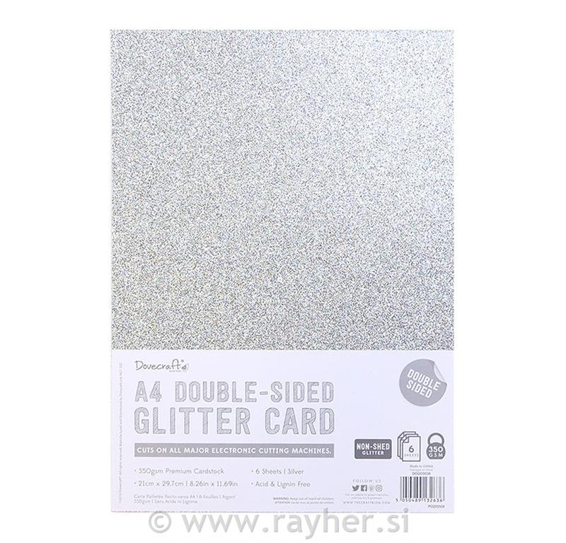 Karton Glitter A4, dvostra, srebrni
