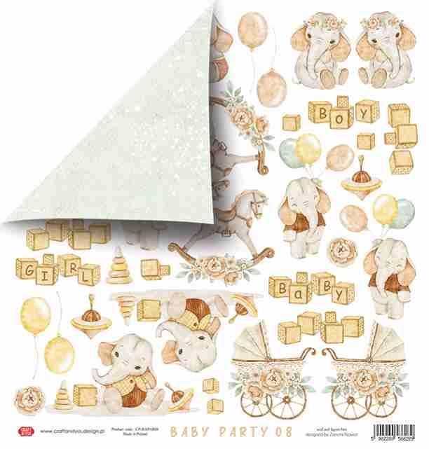 Scrapbooking papir 30x30, 250gsm, Baby Party 08
