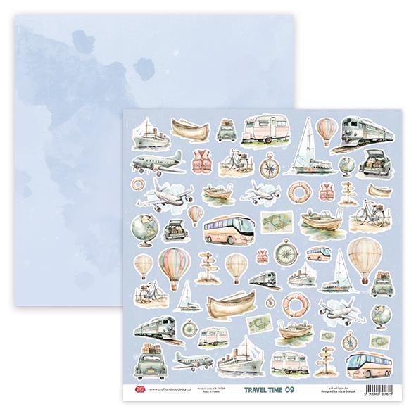 Scrapbooking papir, 30x30cm, 250gsm, Travel Time 09
