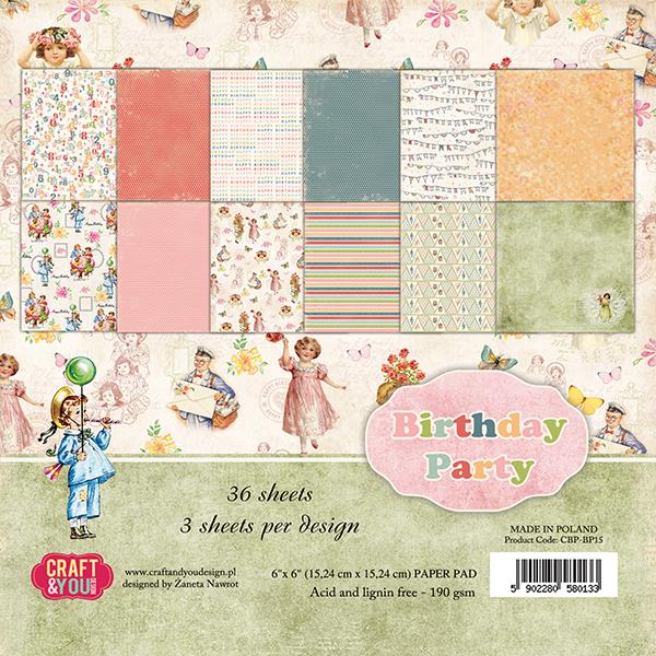 Paper pad, 15x15cm,Birthday Party,set 36