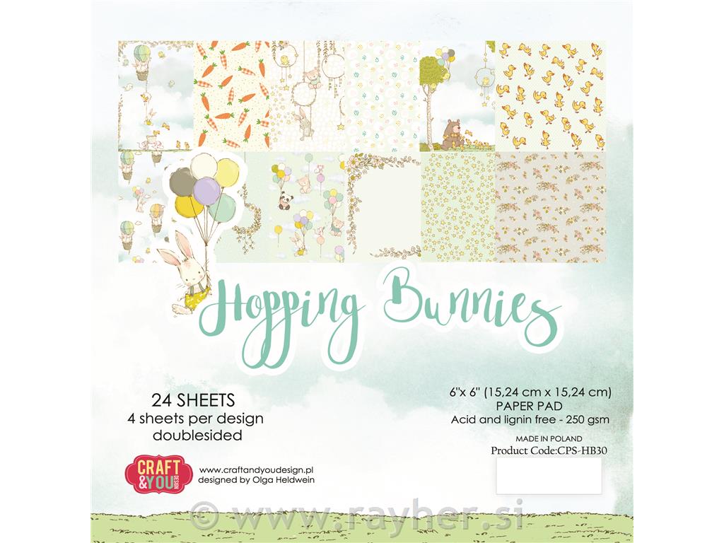 Set papira Hopping Bunnies 15x15cm