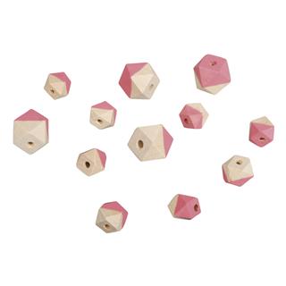 Drvene perle Dijamant, ružičasta, 4 dimenzije 4 kom o2cm, 8 komada o1.5cm, 12 ko