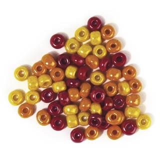 Perle staklo s većom rupom, opak, crveno-žuta., O 5,4 mm, 55g