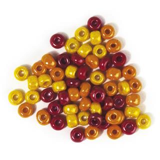 Perle staklene s većom rupom, opak, crveno žute, oko 6 mm, 55g