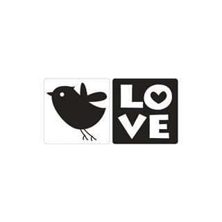 Utisci za kalup: "Love" + ptica, 25x30mm, 2 komada