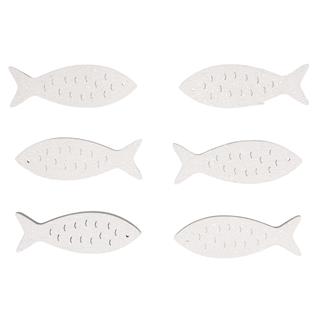 Drveni ukrasi , riba, bijela s blještavim 5x1.5cm, 6 komada