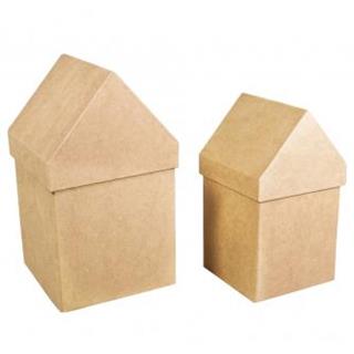 Kutije, kuće od papirne mase: 13.3x13.3x23cm + 11.5x11.5x20cm